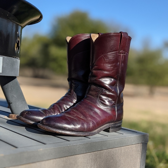 Worn in Boots Justin Style Auburn Brown Leather - Picture 9 of 9